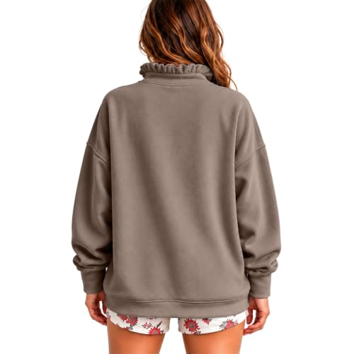 Mock Neck Sweatshirt Women Oversized Fall Ruffle Henley Sweater Pullover - image 7
