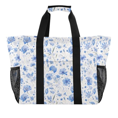 linqin Dreamy Blue Cornflowers Utility Bags with Handles Collapsable Resusable Shopping Bags Water Resistant for Travel