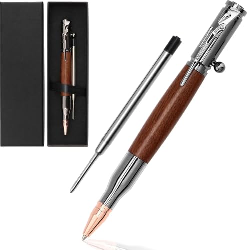 Image of 5 PCS Retractable Gel Pens Set, Quick Dry Black Ink 0.5mm Fine Point Smooth Writing Rollerball Ink with Soft Touch Grip for School Office & Home Use (Bullet Pen Wooden Brown)