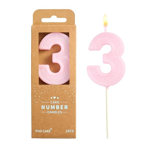 PHD CAKE 2.76 Inch Luxe Pink Glitter 3 Number Birthday Candles Pink Number Candles Cake Number Candles Party Celebration