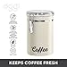 Oggi Stainless Steel Coffee Canister 62 fl oz - Airtight Clamp Lid, Warm Gray, Tinted See-Thru Top - Ideal for Coffee Bean Storage, Ground Coffee Storage, Kitchen Storage, Pantry Storage. 5 x 7.5