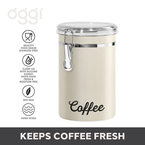 Oggi Stainless Steel Coffee Canister 62 fl oz - Airtight Clamp Lid, Warm Gray, Tinted See-Thru Top - Ideal for Coffee Bean Storage, Ground Coffee Storage, Kitchen Storage, Pantry Storage. 5 x 7.5 by Oggi - Image 2