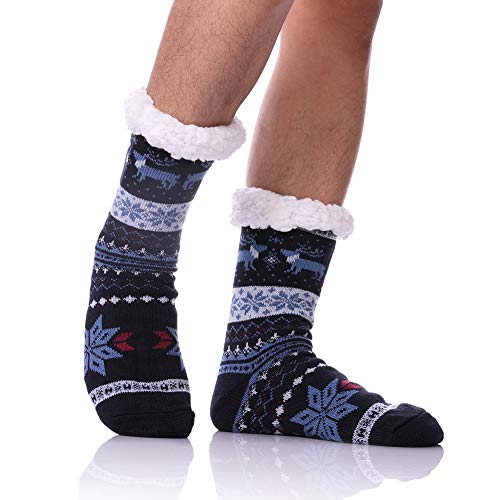 DYW Mens Fuzzy Slipper Socks Warm Thick Heavy Thermal Fleece lined Fluffy Winter Non Slip Socks2
