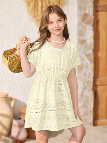 Image of BesserBay Girls Summer Crochet Bat Sleeve Swim Cover Up Kids Fashion Hollow Out Beach Dress 5-14 Years