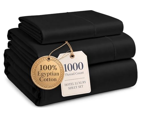 Image of LANE LINEN Twin Bed Sheet Set 100% Egyptian Cotton Sateen - Black | Deep Pocket Twin Sheets - 3-Piece Set, 15 inch Deep-Pocket Snug Fit, 1000 Thread Count, Ideal For Trundle Beds, Elegant