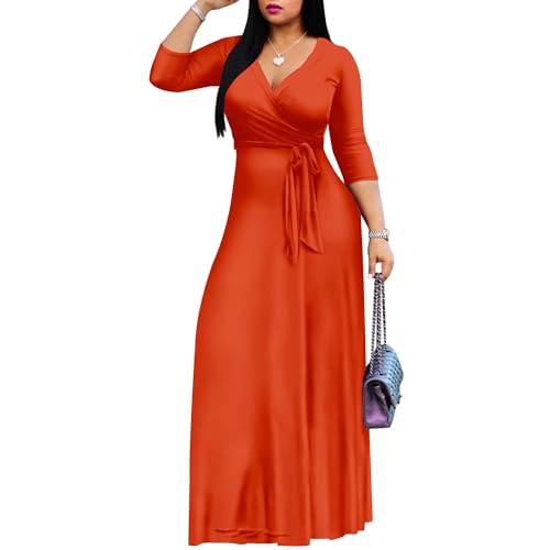 Image of Mrskoala Women Plus Size Long Maxi Wrap Dresses Summer Sundress V-Neck 3 /4 Sleeve