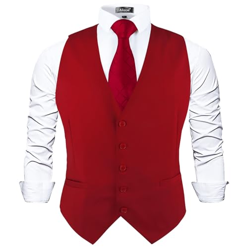 Image of Alizeal Mens Classic Solid Color Business Suit Vest Regular Fit Tuxedo Waistcoat for Wedding