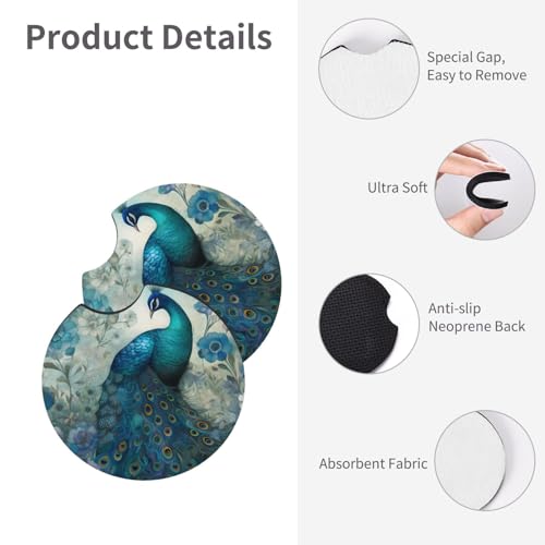 Porta vasos para carro 2 piezas diseño Peacock universal miniatura 5