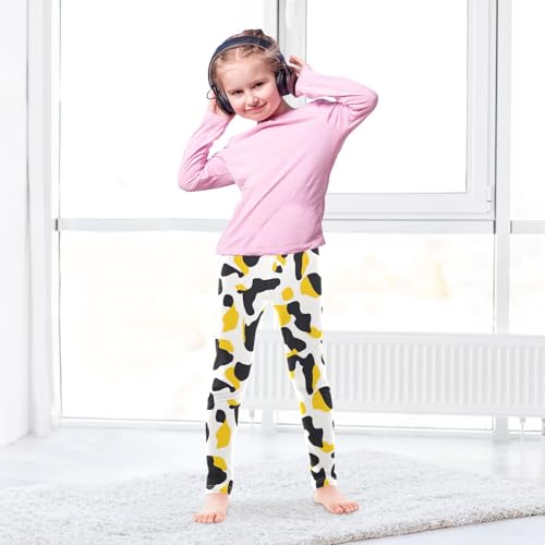 Cow Skin Print Yellow Black Girls Casual Leggings for Kids Printed Long Pant Bottoms Stretch and Soft4