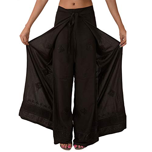 Skirts N Scarves Rayon Embroidered Aladdin Pant,Black,One Size