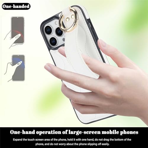 Coque iPhone 15 Pro Max en cuir matelassé blanc avec bracelet antichoc