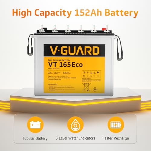 Image of V-Guard VT 165 Eco Inverter Battery |Tubular Technology| High Backup Performance | 152Ah@C20 Capacity | 18 + 18 Month Warranty
