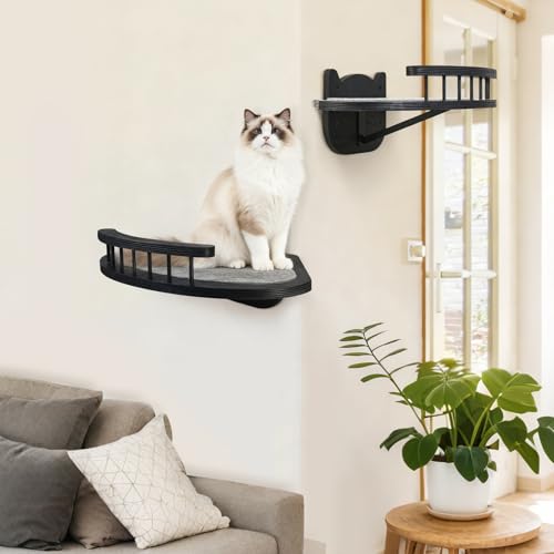 Estantes de pared para gatos con rascador y escaleras de madera miniatura 5
