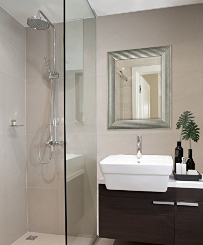 Image of MCS Summit Large Wall Mirror, Modern Rectangle Mirror Home Decor for Living Room, Bedroom, or Bathroom, 21.5 by 25.5 Inch, Silver