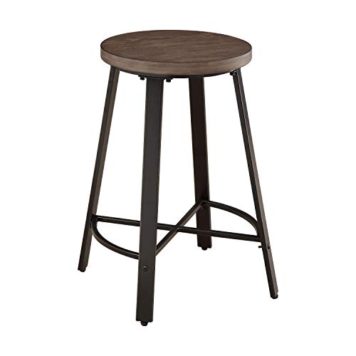 Lexicon Hyacinth Wood And Metal Counter Height Stools (Set Of 2), 24" Sh, Burnished Brown #TOP2