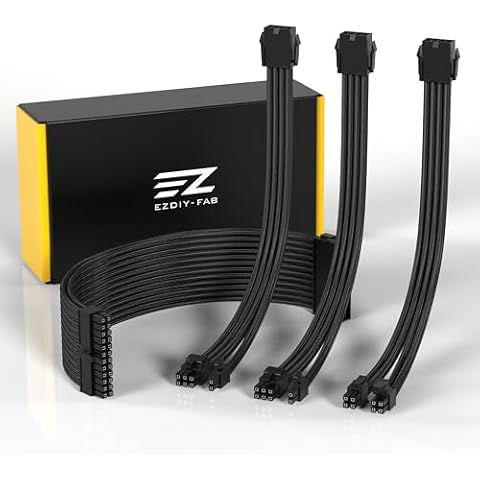 EZDIY-FAB PSU Cable Extension Sleeved Custom Mod GPU PC Power Supply Soft Nylon Braided with Comb Kit 24PIN/8PIN to 6+2Pin/ 8PIN to 4+4PIN-30CM 300MM - Black Cover