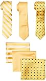 STACY ADAMS mens 3 Pack Satin Solid Striped Dots With Pocket Squares Necktie, Gold, One Size US