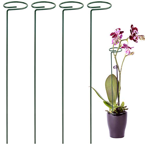 LEOBRO 4 Pack Plant Support Stakes, Garden Flower Support Stake Steel Single Stem