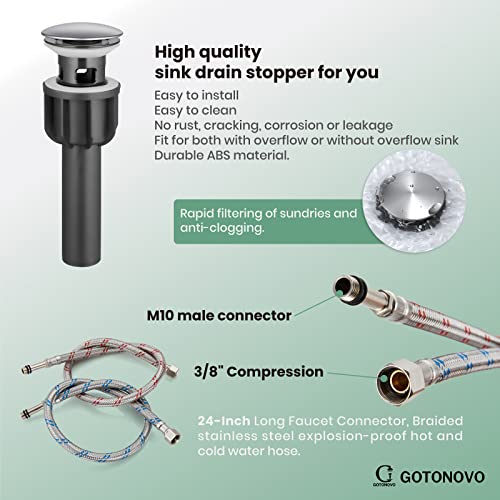 Gotonovo Brushed Nickel Sink Faucet Deck Mount Bathroom Stainless Steel 304 Bowl Basin One Hole One Handle Waterfall Spout Mixer Tap With Pop Up Drain Deck Plate thumb #6