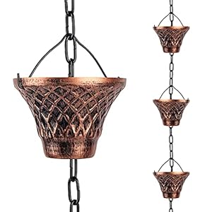 Rain Chains for Downspouts Copper Rain Catcher Substitution Decorative Garden Rainwater Diverter Outdoor Home Decor 8 1/2 Feet Long