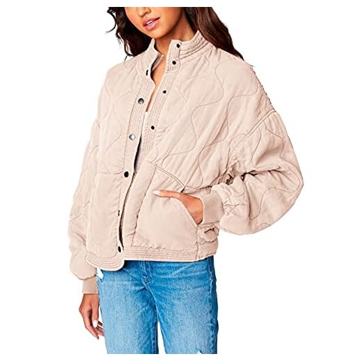 [BLANKNYC] Womens Luxury Clothing Tencel Drop Shoulder Quilted Jacket, Everyday Adult Coat, Sand Drift, Large