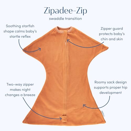 Image of SleepingBaby Zipadee-Zip Fleece Transition Swaddle - Arms-Out Wearable Blanket for Baby Sleep, Soft Breathable Fleece 0.8 TOG - Spice, Large (12-24 Month)