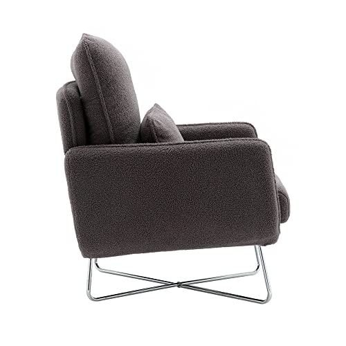 Merax Modern Mid Century Living Room Chair With Lumbar Cushion Cozy Teddy Bedroom Armchair For Adults Teens Easy Assemble Gray, 1 Pack, Grey #TOP3