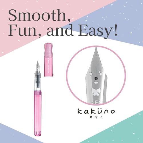 Image of Fountain Pen Set CON-40 Converter & Kakuno Fine Nib with Black Ink Cartridge & Sticky Notes - Refillable Ink System, For Beginners, Calligraphy (Pink FKA-1SR-KGP-F)