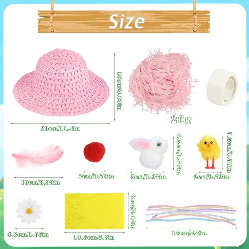 SULOLI Easter Bonnet Decorations Kit,Easter Hats to Decorate Make Your Own Easter Bonnet Easter Bonnet Hat for Kids Easter Bonnet Making Kit for Girls(Pink) - Image 3