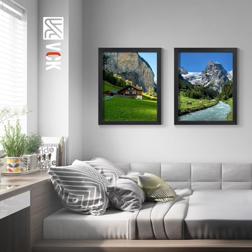 Image of VCK 16x20 Frames - Black, Wide Border Solid Wood Poster Frame, Display Pictures in Horizontal and Vertical, for Home, Office, Gallery, Woodgrain Series, Wall Hanging, 2 Pack