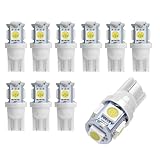 HABNVUON 10PCS 194 LED Light Bulbs, T10 Bulb 6500K Wedge 5050 5-SMD Chips, Super Bright Width Marker Light Bulbs Replacement for Car Dome Map Reading Courtesy Side Marker Tail Parking Lights (White)