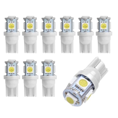 HABNVUON 10PCS 194 LED Light Bulbs, T10 Bulb 6500K Wedge 5050 5-SMD Chips, Super Bright Width Marker Light Bulbs Replacement for Car Dome Map Reading Courtesy Side Marker Tail Parking Lights (White)