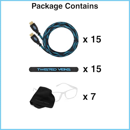 Image of HDMI Cable 10 ft, 15-Pack, Premium Braided Cord, Includes 15 Microfiber Cable Ties and 7 Screen Cleaning Cloths, High Speed with Ethernet, Supports HDMI 2.0b 4K 60hz HDR and ARC