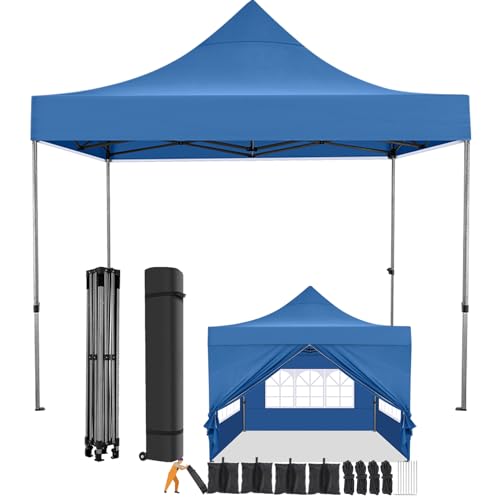 Image of COBIZI 10x10 Pop Up Canopy Tent,Heavy Duty Canopy(Blue with 4 Sidewalls)