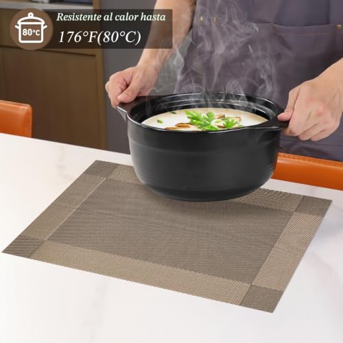 Miniatura 4 de Sueh Design Manteles Individuales Juego De 8, Salvamanteles Individuales En Pvc Para Comedor 45 30 Cm, Marrón