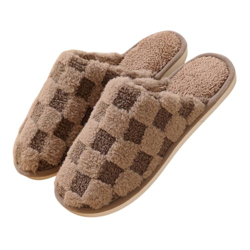 Checkered Slippers for Women Memory Foam, Warm Cozy Plush Non-Slip Slippers, Comfy House/Home Shoes, Winter Men