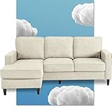 Serta Harmon Square Arm Reversible Sectional Sofa Living Room, Modern L-Shaped 3 Seat Fabric Couch, Cream