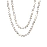 Savlano 7-8MM Cultured Freshwater Baroque Natural Pearl Bead Necklace- 36”-inch Long Single Strand Pearl...