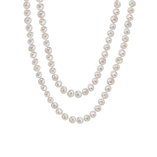 Savlano 7-8MM Cultured Freshwater Baroque Natural Pearl Bead Necklace- 36”-inch Long Single Strand Pearl Necklace, For Women Comes with Gift Box