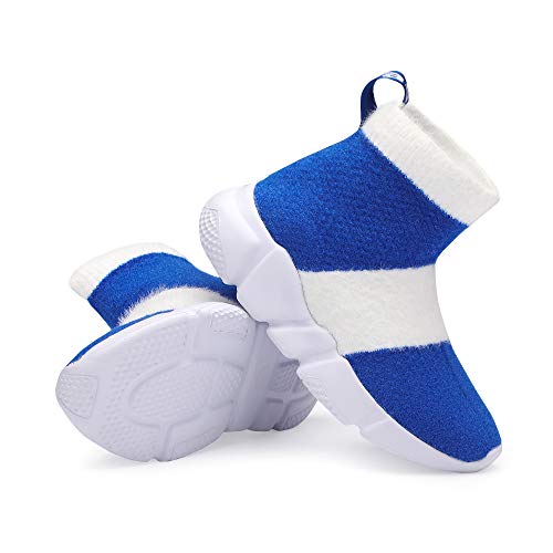 Casbeam Boys Walking Shoes Kids Fashionable Stripes Sock Sneakers - Mesh Slip On Casual Shoes For Girls Comfortable Shoes Blue Size 9.5 #TOP5