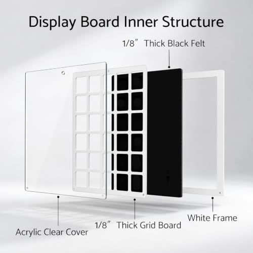 Image of HIIMIEI Acrylic Pin Display Board, 11x14 Double Sided Pin Holder 30 Grids