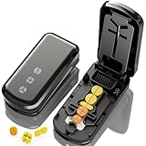 Pill Cutter Splitter for Small and Tiny Pills, 1/2 1/3 1/4 Pill Splitter for Small Pills,Vitamins, Tablets in Half or Quarters, Accurate and Easy Cutting, Stainless Steel Blade, Back Storage (Black)