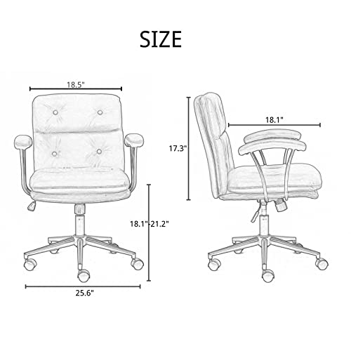 Home Office Desk Chairs Pu Leather Ergonomic Computer Chair Mid Back Executive Task Chair, Adjustable Rolling Swivel Vanity Chair Stool With Padded Armrest And Seat Cushion (Brown) #TOP5