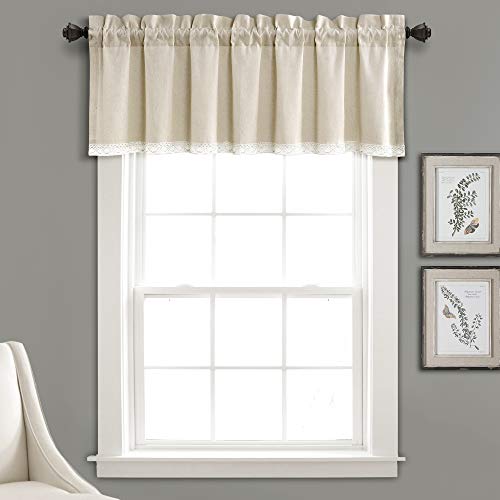 Lush Decor Valance Linen Lace Window Curtain Dark, 18" X 52" + 2" Header #TOP25