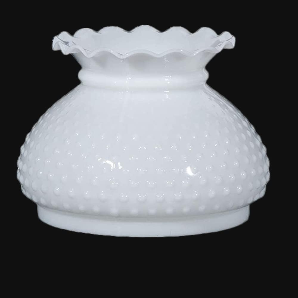 Hobnail Crimp-Top Oil Lamp Shade 7" Fitter Opal White Hand-Blown Glass USA Made
