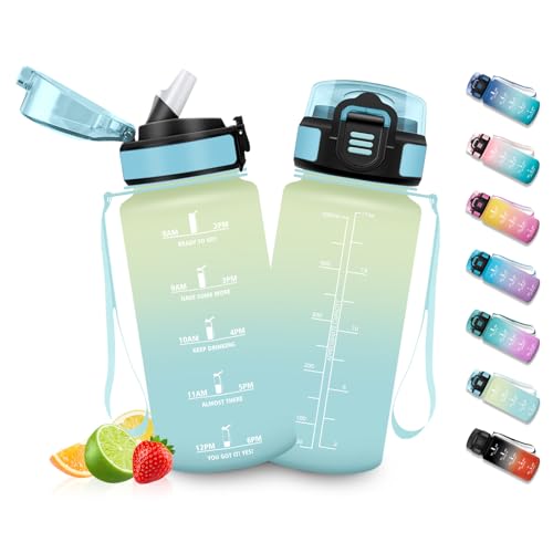 HoneyHolly Botellas de Agua para Niños 500ML, Botella Agua sin BPA con Marcador de Tiempo, Plastico Botella de Agua Deportiva Motivacional, con Pajita, Cantimplora para Colegio, Bicicleta