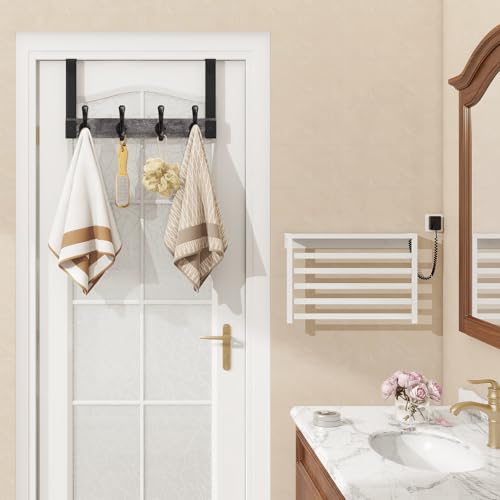 Homode Over The Door Hooks Heavy Duty, Wood Over The Door Towel Rack for Bathroom Door, Rustic Over The Door Hanger,Back of Door Hooks Coat Hooks for Hanging Towels Clothes Hats Bags, Grey by Homode - Used condition - Image 4