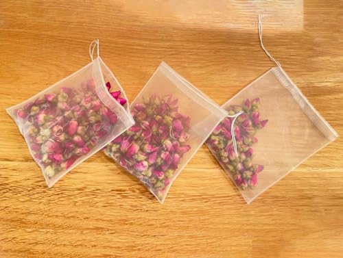Insiswiner 50Pcs Empty Pyramid Nylon Tea Bags Mesh Tea Infuser Bag Herb Spice Filter Strainer Bags With String (3.93x4.7inch)