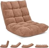 GOPLUS Sillón Relax Reclinable en 14 Posiciones, Sillla Suelo Plegable con Vellón Coral y Cojín Acolchado, Sofá Individual para Lectura y Gamer en Dormitorio, 105 x 57 x15 cm (Beige)
