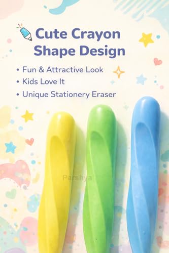 Image of Parshya Mini Crayon Eraser Set for Kids (Pack of 3) | Cute Colorful Pencil Erasers | Soft Dust-Free Non-Toxic Rubber | School Supplies, Return Gifts, Stationery Kit for Boys & Girls